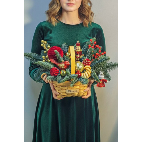 Новогодняя композиция "Новогодняя корзина с баранками"